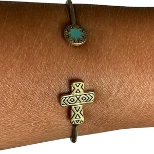 Bohemian Brass and Turquoise Cross Bracelet NWOT